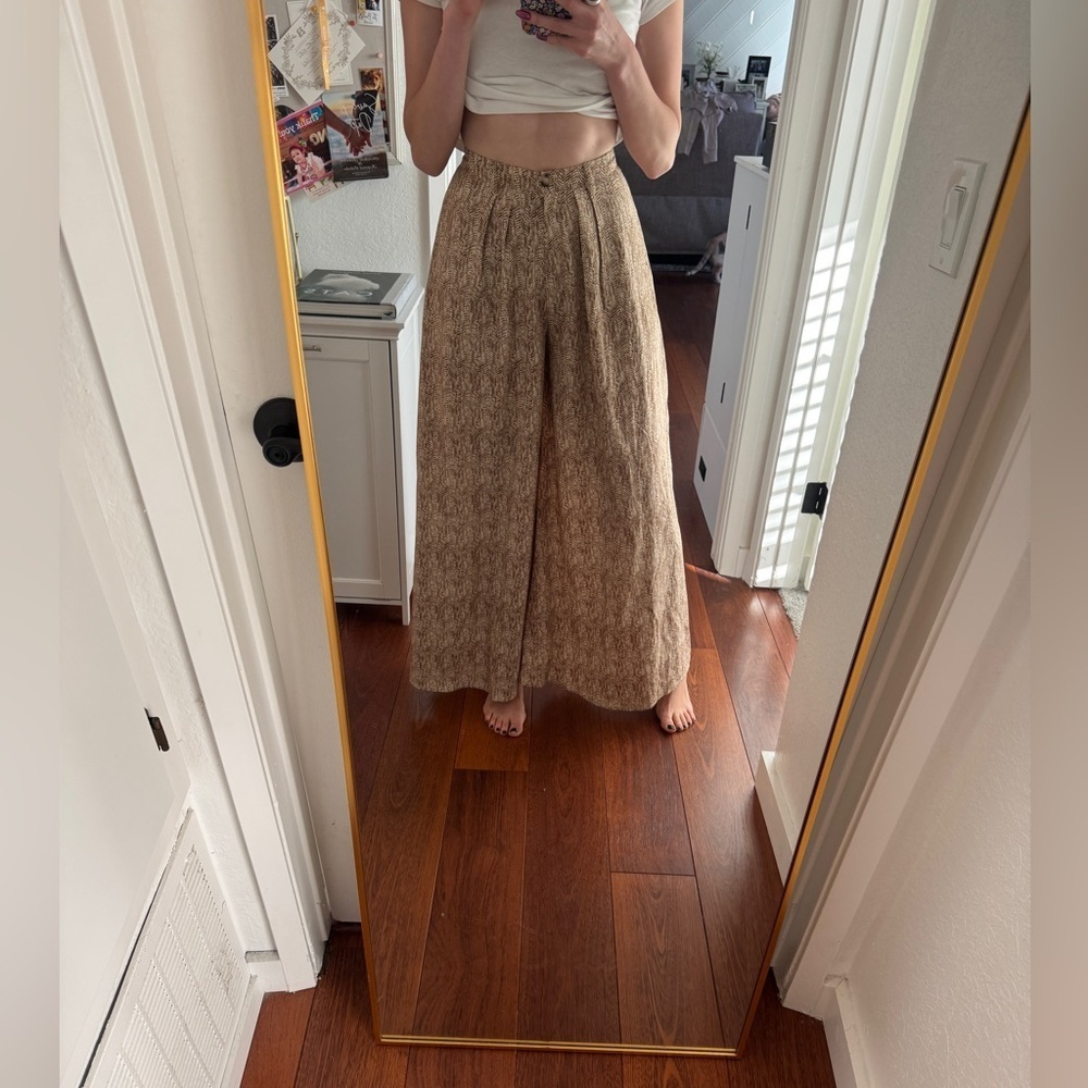 Le Rêveur Boutique Wide-Leg Pants | Size Small | Brown Cream Print - Picture 5 of 6